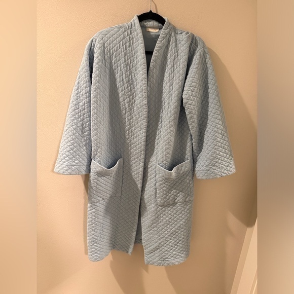 Pluto Women's XS Quilted Cotton Blend Robe Light Blue Bath Sleep Lounge Relax - Picture 1 of 6